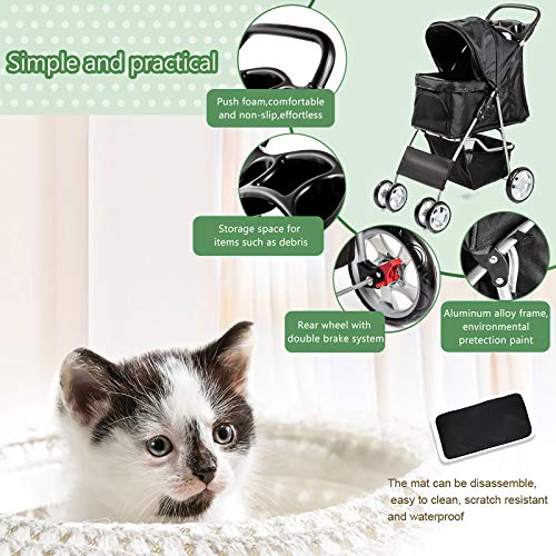 Display4top Carrito de 4 Ruedas para Mascotas Perros Gatos Animales Plegable Impermeable para Viaje Paseo (Negro)