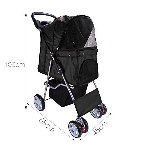 Display4top Carrito de 4 Ruedas para Mascotas Perros Gatos Animales Plegable Impermeable para Viaje Paseo (Negro)