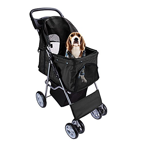 Display4top Carrito de 4 Ruedas para Mascotas Perros Gatos Animales Plegable Impermeable para Viaje Paseo (Negro)