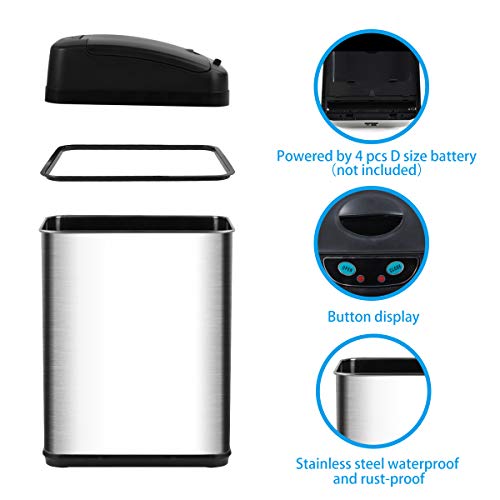 Display4top Cubo de Basura Sensor, Acero Inoxidable Cocina Cuarto de baño Desodorante Bote de Basura (30L)