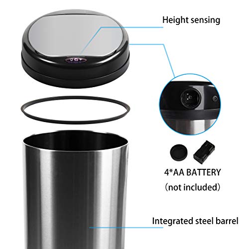 Display4top Cubo de Basura Sensor, Acero Inoxidable Cocina Cuarto de baño Desodorante Bote de Basura (30LRound)