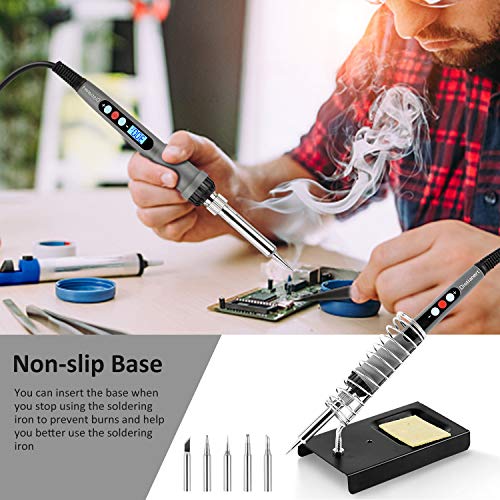 Distianert Kit de Soldador Eléctrico 19PCS, 60W Soldador Estaño LED Digital, Temperatura Ajustable con Multímetro Digital, Soporte, Alambre de Soldadura, Bomba de Desoldar para Reparado