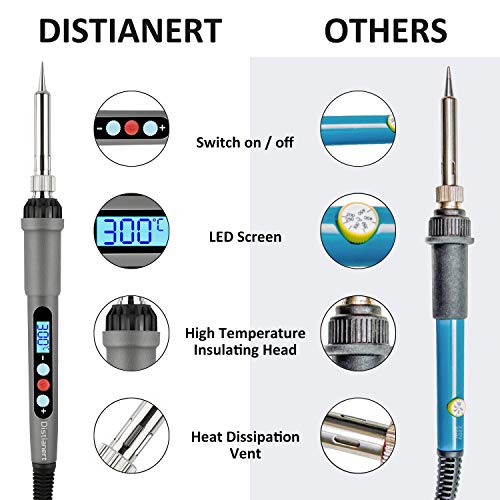 Distianert Kit de Soldador Eléctrico 19PCS, 60W Soldador Estaño LED Digital, Temperatura Ajustable con Multímetro Digital, Soporte, Alambre de Soldadura, Bomba de Desoldar para Reparado