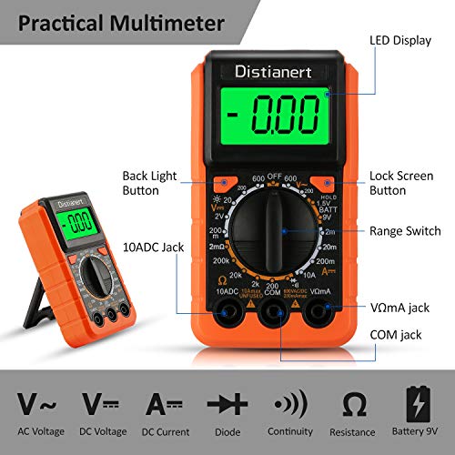 Distianert Kit de Soldador Eléctrico 19PCS, 60W Soldador Estaño LED Digital, Temperatura Ajustable con Multímetro Digital, Soporte, Alambre de Soldadura, Bomba de Desoldar para Reparado