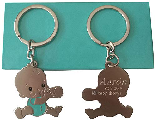 diversityofworld Llavero para Bautizo bebé niño con biberón Personalizado con Nombre y Fecha. Pack 6 Unidades