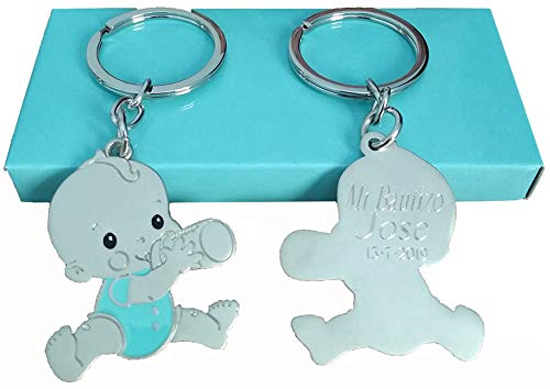 diversityofworld Llavero para Bautizo bebé niño con biberón Personalizado con Nombre y Fecha. Pack 6 Unidades
