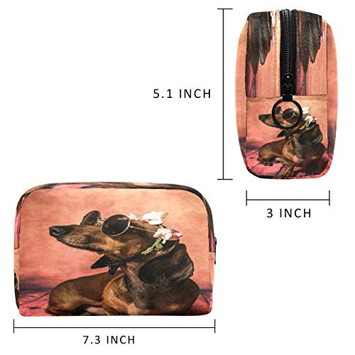 Divertido perro perro salchicha con gafas de sol bolsa de maquillaje bolsa organizador para viaje portátil neceser para niñas y mujeres