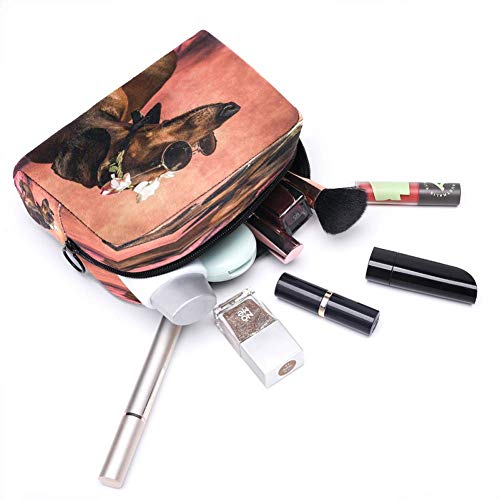 Divertido perro perro salchicha con gafas de sol bolsa de maquillaje bolsa organizador para viaje portátil neceser para niñas y mujeres