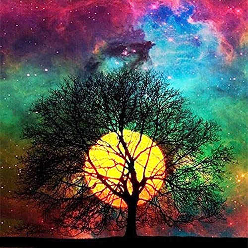 DIY 5D Diamond Painting, Kit de Pintura Diamante,Punto de Cruz Diamante,30 x 30 cm,Pinturas Diamantes de Imitación al Árbol Bajo la Luz