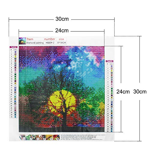 DIY 5D Diamond Painting, Kit de Pintura Diamante,Punto de Cruz Diamante,30 x 30 cm,Pinturas Diamantes de Imitación al Árbol Bajo la Luz