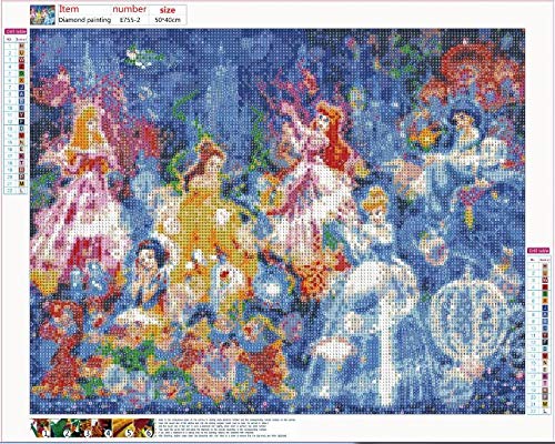 DIY 5D Kit de Pintura de Diamante,DIY 5D diamond painting, Diamantes de imitación de Diamante Bordado de Punto de Cruz,Disney Princess,50*40cm