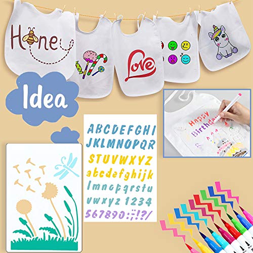 DIY Baberos Bebé Blanco, 6 Baberos Drool con 12 Bolígrafos Textiles, Lavables Baberos Recien Nacido Bebes, Suave y Absorbente, Perfecto para Fiestas de Bautizo