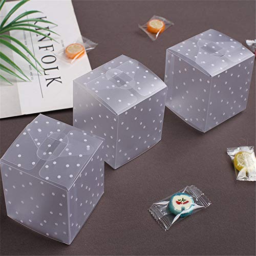 DIYARTS 50PCS Cubo Caja Dulces Cuadrada Translúcida PVC Punto Transparente para Chocolate Paquete Regalo Pequeño Cajas Favor Boda (6 * 6 * 6cm)