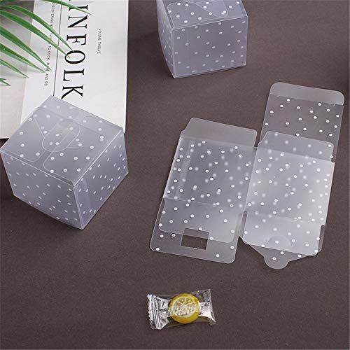 DIYARTS 50PCS Cubo Caja Dulces Cuadrada Translúcida PVC Punto Transparente para Chocolate Paquete Regalo Pequeño Cajas Favor Boda (6 * 6 * 6cm)