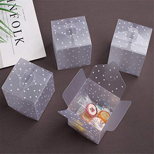 DIYARTS 50PCS Cubo Caja Dulces Cuadrada Translúcida PVC Punto Transparente para Chocolate Paquete Regalo Pequeño Cajas Favor Boda (6 * 6 * 6cm)