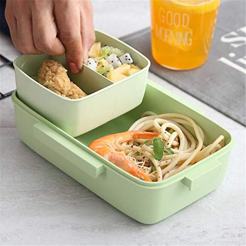 DIYARTS Fiambreras Caja Bento Fibra De Bambú Protección De Medio Ambiente Material Sellado Cuatro Hebillas Diseño Separado Nordic Fashion Macarons Lunch Box (Verde)