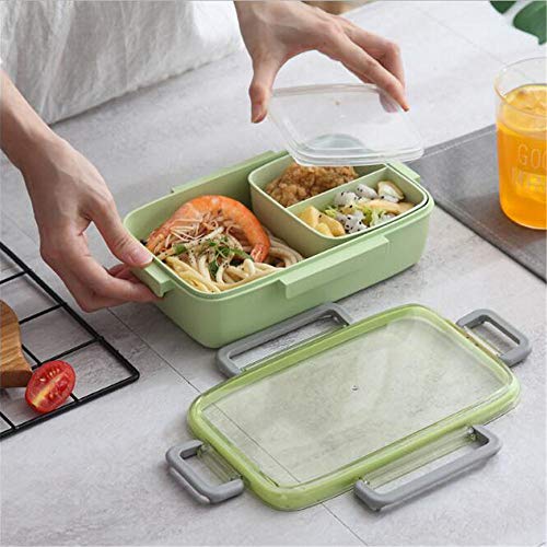 DIYARTS Fiambreras Caja Bento Fibra De Bambú Protección De Medio Ambiente Material Sellado Cuatro Hebillas Diseño Separado Nordic Fashion Macarons Lunch Box (Verde)