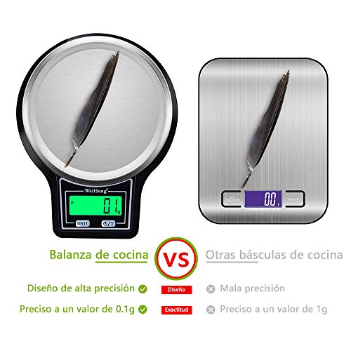 Diyife Báscula Digital de Cocina, 5kg/ 0.1g Báscula Electrónica de Cocción de Alimentos con Pantalla LCD Báscula de Pesaje de Plataforma de Acero Inoxidable Báscula para Hornear y Cocinar