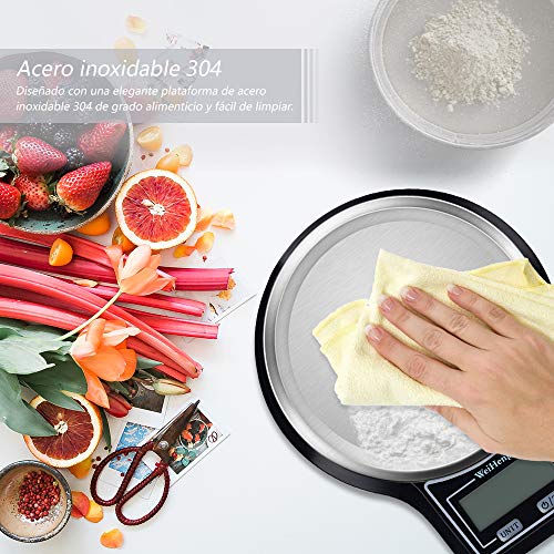 Diyife Báscula Digital de Cocina, 5kg/ 0.1g Báscula Electrónica de Cocción de Alimentos con Pantalla LCD Báscula de Pesaje de Plataforma de Acero Inoxidable Báscula para Hornear y Cocinar