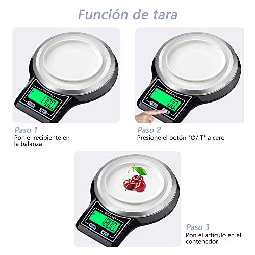 Diyife Báscula Digital de Cocina, 5kg/ 0.1g Báscula Electrónica de Cocción de Alimentos con Pantalla LCD Báscula de Pesaje de Plataforma de Acero Inoxidable Báscula para Hornear y Cocinar