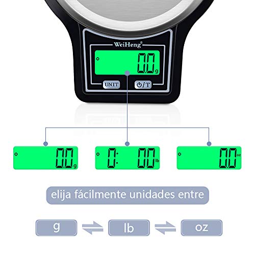 Diyife Báscula Digital de Cocina, 5kg/ 0.1g Báscula Electrónica de Cocción de Alimentos con Pantalla LCD Báscula de Pesaje de Plataforma de Acero Inoxidable Báscula para Hornear y Cocinar
