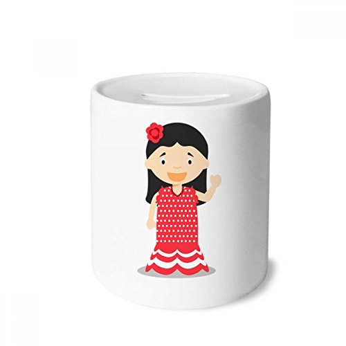 DIYthinker Vestido Rojo de la Flor España de Dibujos Animados Caja de Dinero de Las Cajas de ahorros de cerámica Adultos Moneda de la Caja para niños
