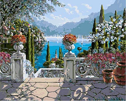DJHYT Pintura guiada por números de Bricolaje Regalo Seaside Pier Garden Scenery Marco-40x50cm-Frameless