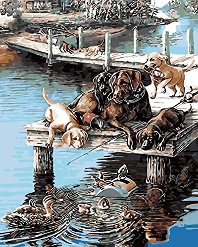 DJHYT Regalo de Pintura al óleo para Adultosóleo Pintura por Perro Animal Scenery The Pier Marco-40x50cm-Frameless