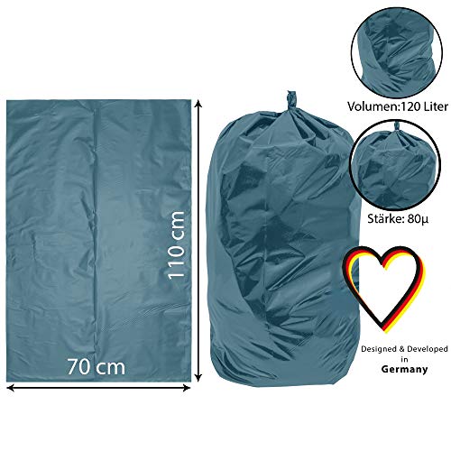 Djukie-Tech - Bolsas de basura de 120 litros, rollo de 25 unidades, extrafuertes, 80 μ, XXL, 700 x 1100 mm, LDPE
