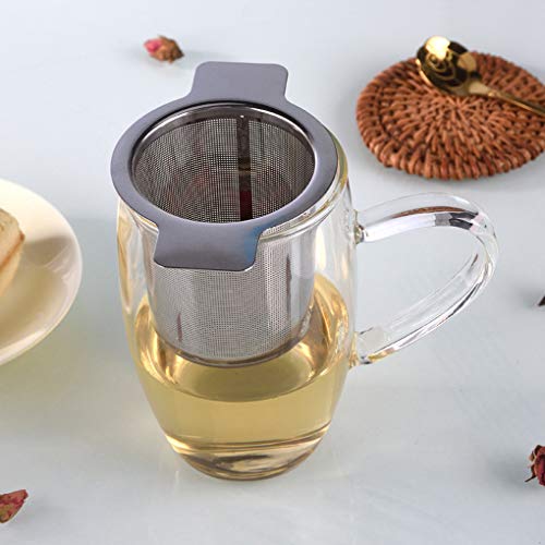 DJYJD Las manijas Dobles de Infuser del té con Tapa de Acero Inoxidable de Malla Fina Filtro de café Tetera Taza Colgante de Las Hojas Intercambiables colador de té
