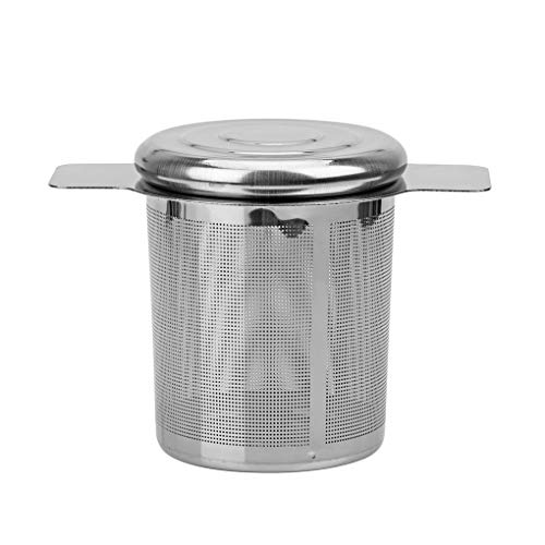 DJYJD Las manijas Dobles de Infuser del té con Tapa de Acero Inoxidable de Malla Fina Filtro de café Tetera Taza Colgante de Las Hojas Intercambiables colador de té