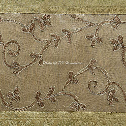 DK Homewares Tradicional Decorativa 72 X 14 Paño Mesa Brocado Embroidered Borla Trabajo Jacquard Frontera Floral Étnico 6 Ft Camino De Mesa (180 X 40 Cm ; Oro Y Gris)