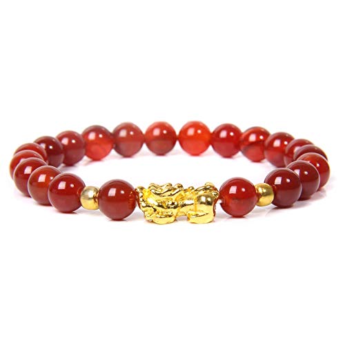 DKHF Pulsera Pulsera Lucky Buddha Pulsera de Piedra de obsidiana Negra Pulsera de Oro homogénea