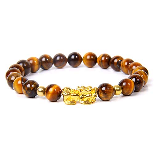 DKHF Pulsera Pulsera Lucky Buddha Pulsera de Piedra de obsidiana Negra Pulsera de Oro homogénea