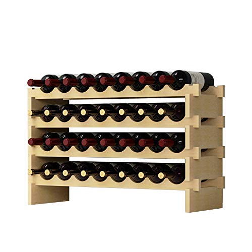 DlandHome 4 Niveles Botellero para 32 Botellas de Vino Botellero de Madera con Portavaso 90 x 30 x 54cm