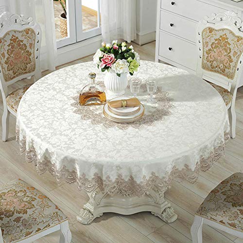 D&LE Redondo Mantel, Europeo Telar Cubiertas para Mesa 100% Algodón Cordón Macrame Protector De Tablero para Inicio Comida Decoración-arroz Blanco Diámetro240cm(94inch)