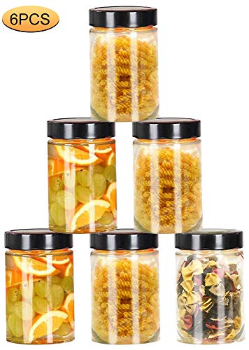 DMFSHI Tarros de Cristal, Botes Cristal con Tapa, 6 PCS Contenedores de Alimentos Herméticos para Almacenamiento, Juego de Botes para Mermelada Té Granos de Café Merienda de Galletas (240 ml)