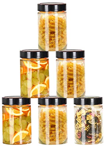 DMFSHI Tarros de Cristal, Botes Cristal con Tapa, 6 PCS Contenedores de Alimentos Herméticos para Almacenamiento, Juego de Botes para Mermelada Té Granos de Café Merienda de Galletas (240 ml)