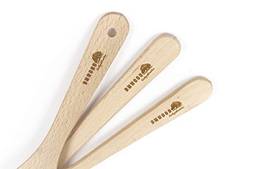 DMwood - Juego de Cocina de Madera de 3 Piezas Longitud de espátula: 30, Longitud de Cuchara: 30 y Longitud de Tenedor: 28 cm.