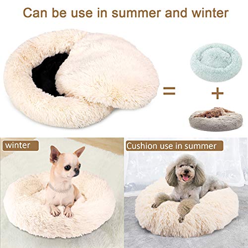 Docatgo Cama para Mascotas, Cama para Gatos Donut para Perros de 60x60 cm, Juguete de Felpa de Piel sintética Pelusa, Cama con cojín para Mascotas para Perros y Gatos de tamaño Mediano
