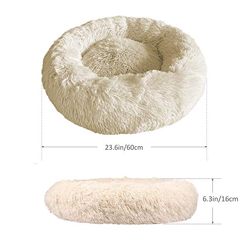 Docatgo Cama para Mascotas, Cama para Gatos Donut para Perros de 60x60 cm, Juguete de Felpa de Piel sintética Pelusa, Cama con cojín para Mascotas para Perros y Gatos de tamaño Mediano