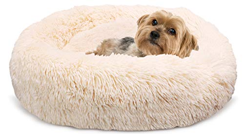 Docatgo Cama para Mascotas, Cama para Gatos Donut para Perros de 60x60 cm, Juguete de Felpa de Piel sintética Pelusa, Cama con cojín para Mascotas para Perros y Gatos de tamaño Mediano
