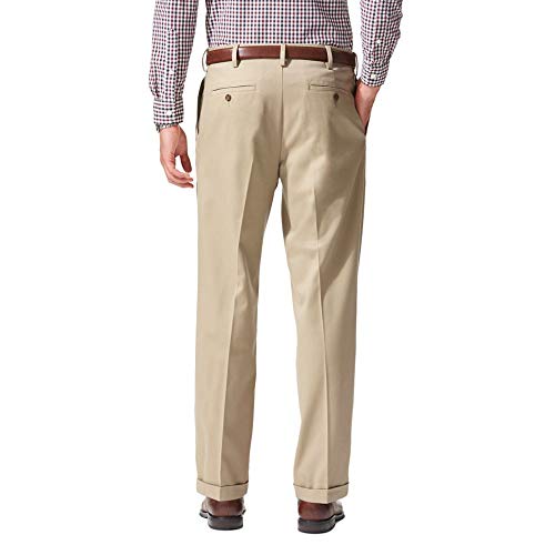 Dockers - D4 - Pantalón de pinzas para hombre, corte holgado, cómodos - Marrón - 42W x 30L