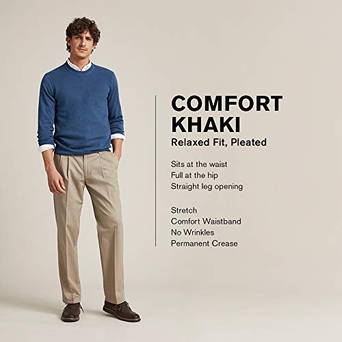 Dockers - D4 - Pantalón de pinzas para hombre, corte holgado, cómodos - Marrón - 42W x 30L