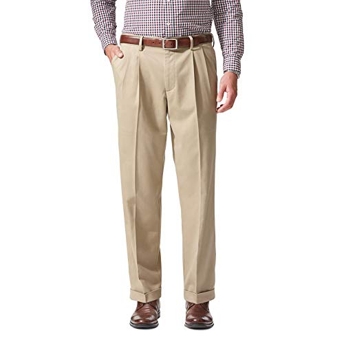 Dockers - D4 - Pantalón de pinzas para hombre, corte holgado, cómodos - Marrón - 42W x 30L