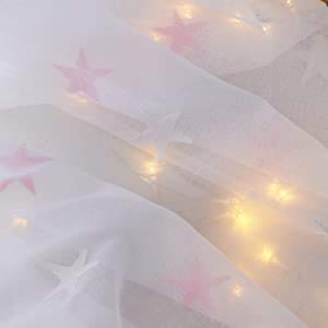 Doconovo Cortinas y Visillos Traslúsidos de Visillo con Anillas para Habitación 140 x 175 cm 2 Unidades Rosa Estrellas y Blanco