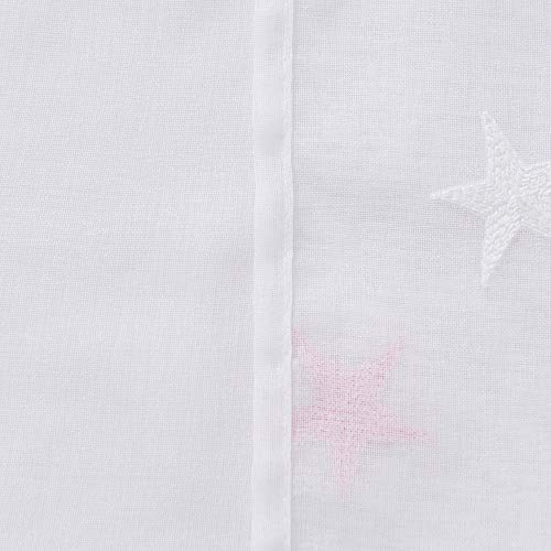 Doconovo Cortinas y Visillos Traslúsidos de Visillo con Anillas para Habitación 140 x 175 cm 2 Unidades Rosa Estrellas y Blanco
