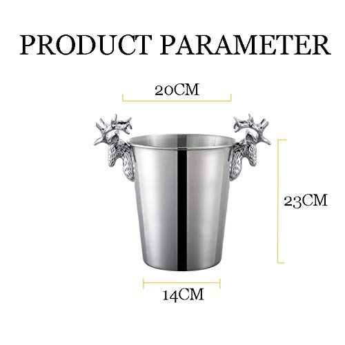 DODOBD Enfriador Botellas Vino, Cubitera con Asa, Champanera, Refrigerador, 1 Ud, Acero Inoxidable, Plateado - 5L