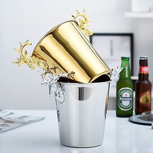 DODOBD Enfriador Botellas Vino, Cubitera con Asa, Champanera, Refrigerador, 1 Ud, Acero Inoxidable, Plateado - 5L