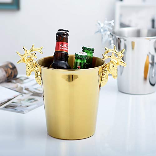 DODOBD Enfriador Botellas Vino, Cubitera con Asa, Champanera, Refrigerador, 1 Ud, Acero Inoxidable, Plateado - 5L